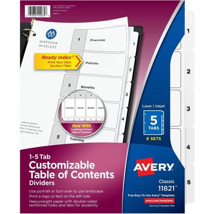 Avery® Classification Folder 5-tab TOC Dividers - 30 x Divider(s) - 1-5, Table of Contents - 5 Tab(s)/Set - 8.5" Divider Width x 11" Divider Length - 3 Hole Punched - White Paper Divider - White Paper Tab(s) - 6 / Pack