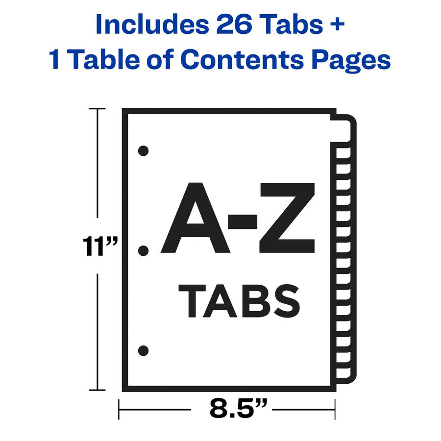 Avery® A-Z Black & White Table of Contents Dividers - 26 x Divider(s) - A-Z, Table of Contents - 26 Tab(s)/Set - 8.5" Divider Width x 11" Divider Length - 3 Hole Punched - White Paper Divider - White Paper Tab(s) - 26 / Set