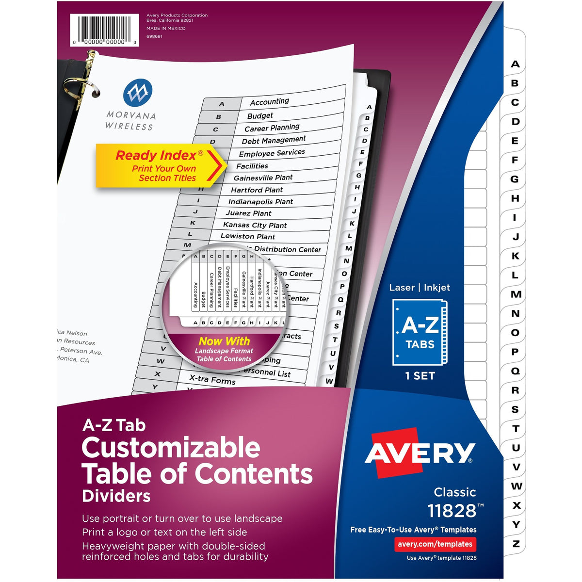 Avery® A-Z Black & White Table of Contents Dividers - 26 x Divider(s) - A-Z, Table of Contents - 26 Tab(s)/Set - 8.5" Divider Width x 11" Divider Length - 3 Hole Punched - White Paper Divider - White Paper Tab(s) - 26 / Set