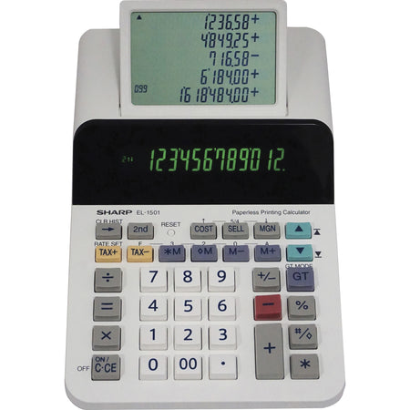 Sharp EL-1501 12-digit Printing Calculator - LCD Display, Compact, 4-Key Memory, Paperless Printing, Cordless - 12 Digits - LCD - Battery Powered - 4 x AA - 2" Height x 5.8" Width x 8.5" Length - White - Desktop - 1 Each