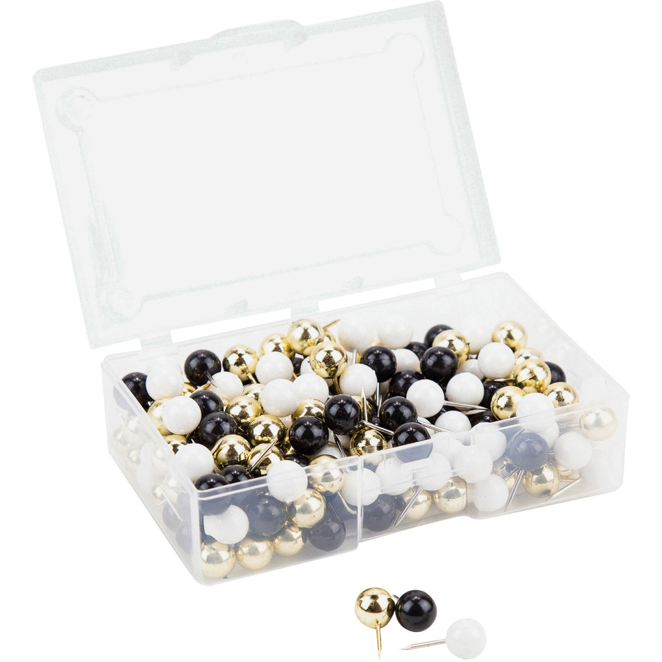 U Brands Sphere Push Pins - 0.44" Shank - 0.38" Head - 0.4" Length x 0.4" Width - Black, Gold, White - 200 / Pack