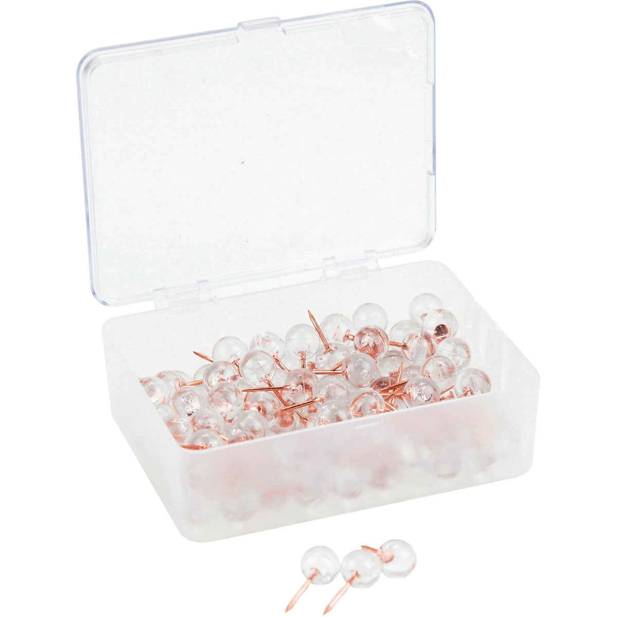 U Brands Sphere Push Pins - 0.44" Shank - 0.38" Head - Rose Gold, Clear - 100 / Pack