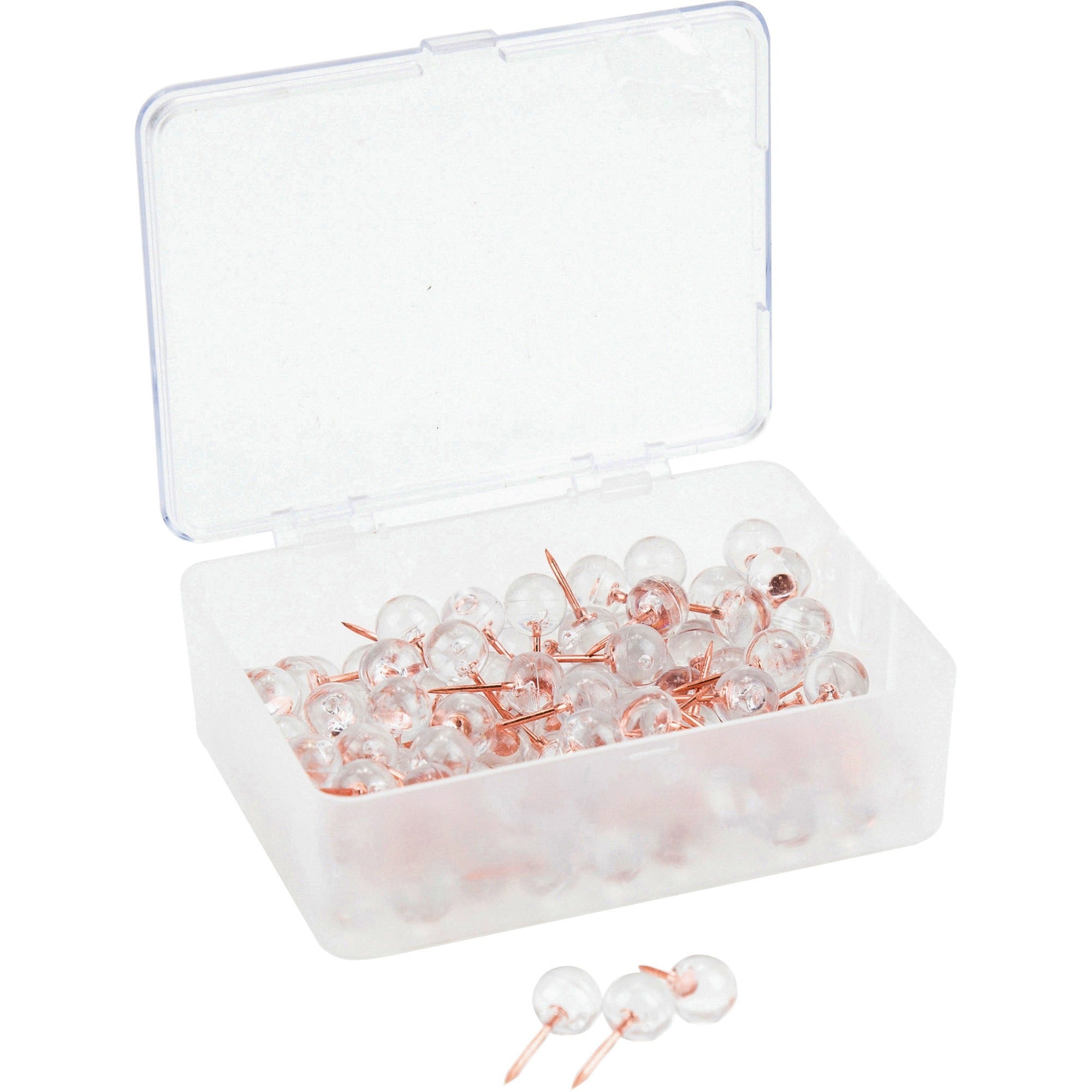U Brands Sphere Push Pins - 0.44" Shank - 0.38" Head - Rose Gold, Clear - 100 / Pack
