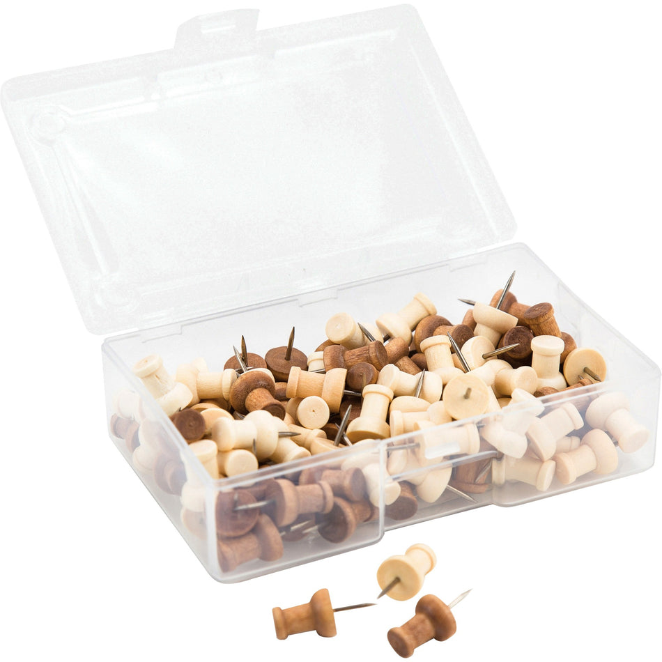 U Brands Wood Push Pins - 0.38" Shank - 0.25" Head - Natural - 100 / Pack