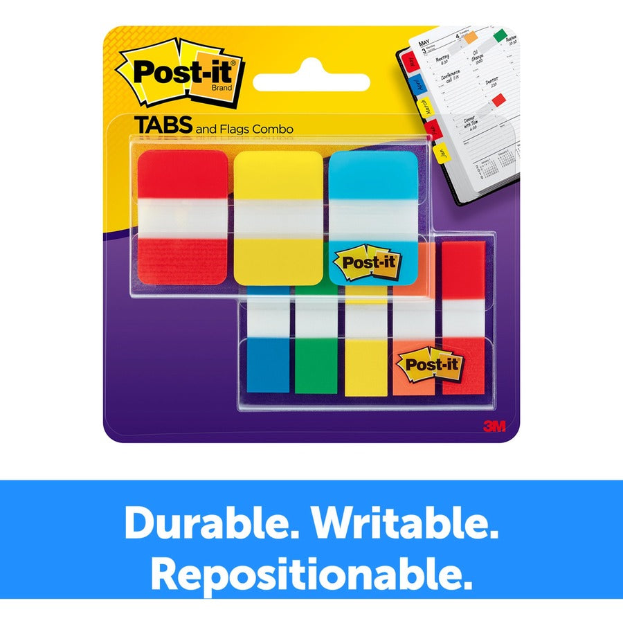 Post-it®  Tabs and Flags Combo Pack - Red, Yellow, Blue, Green, Orange - Sticky, Adhesive - 136 / Pack