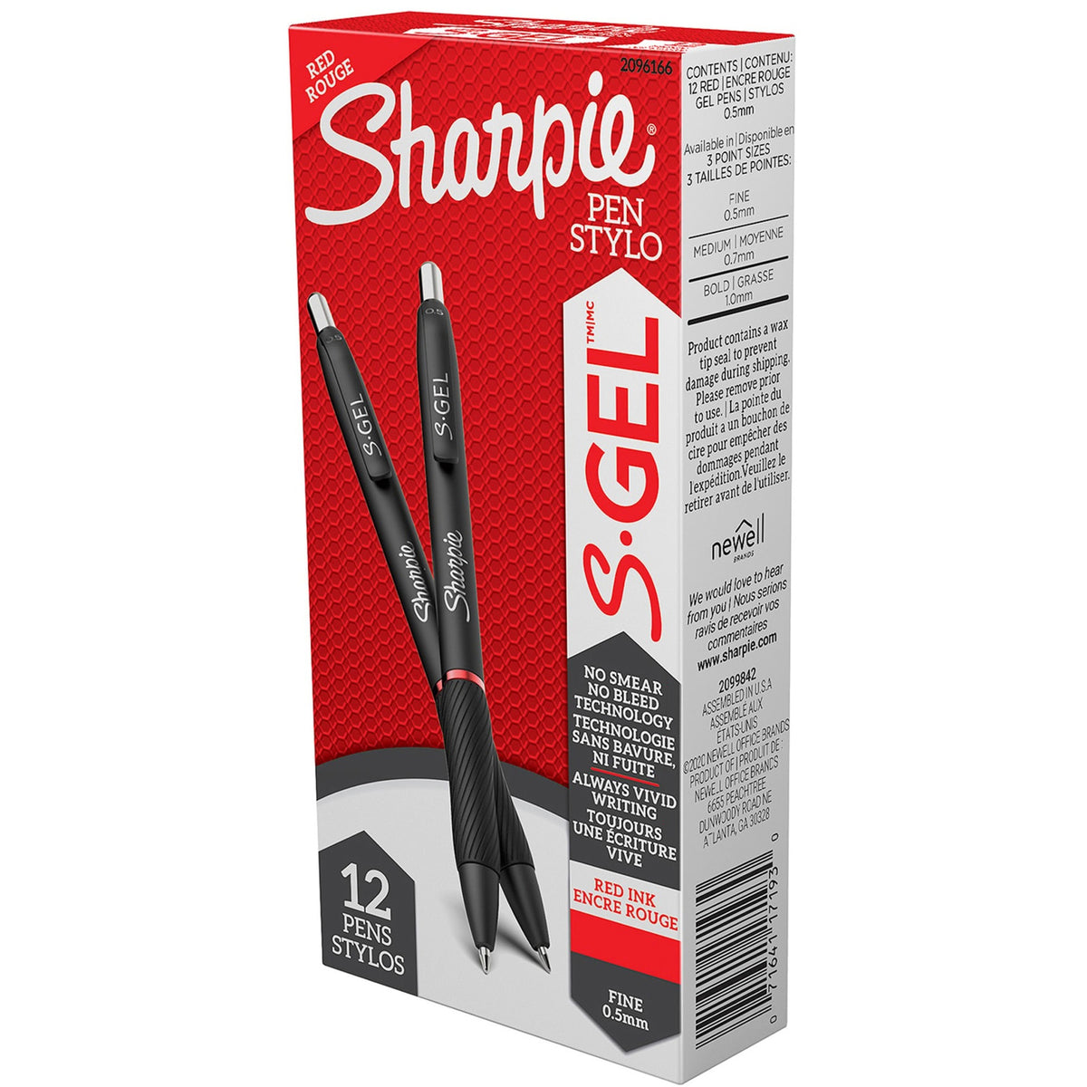 Sharpie S-Gel Pens - 0.5 mm Pen Point - Retractable - Red Ink - Gel-based - 1 Dozen