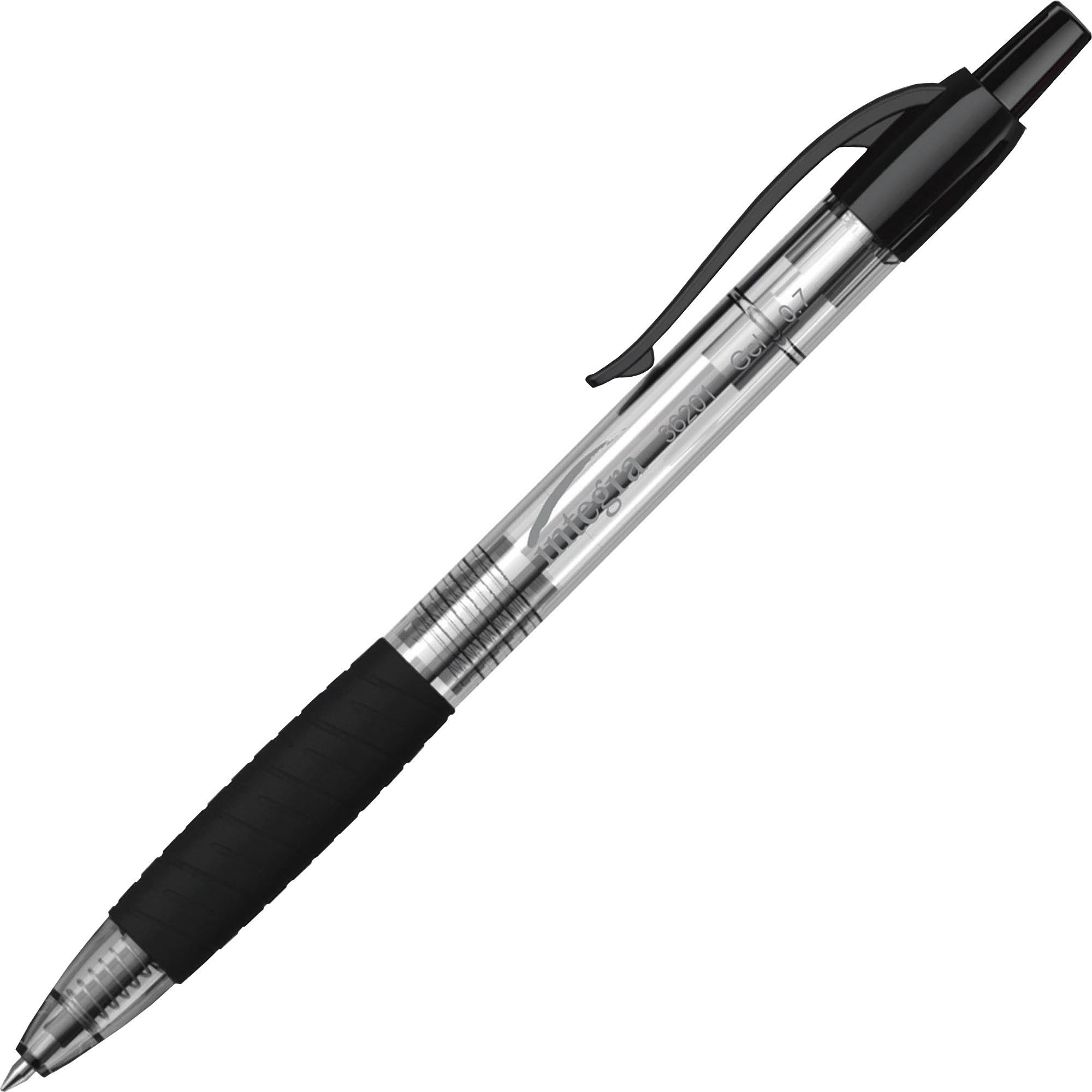 Integra Retractable 0.7mm Gel Pen - 0.7 mm Medium Pen Point - Retractable - Black Ink - Gel-based - Black Barrel - 1 Dozen