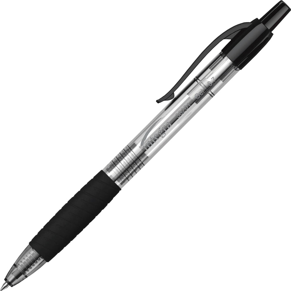 Integra Retractable 0.7mm Gel Pen - 0.7 mm Medium Pen Point - Retractable - Black Ink - Gel-based - Black Barrel - 1 Dozen