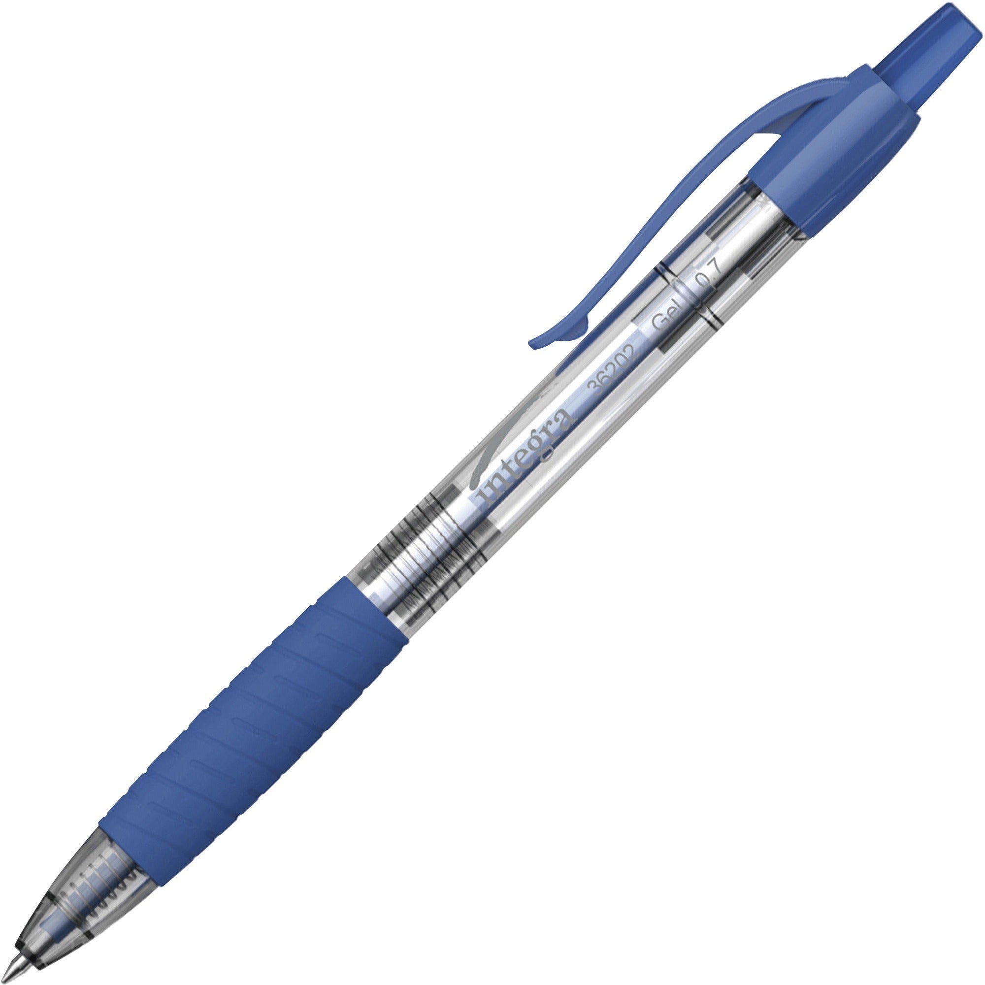 Integra Retractable 0.7mm Gel Pen - 0.7 mm Medium Pen Point - Retractable - Blue Ink - Gel-based - Blue Barrel - 1 Dozen