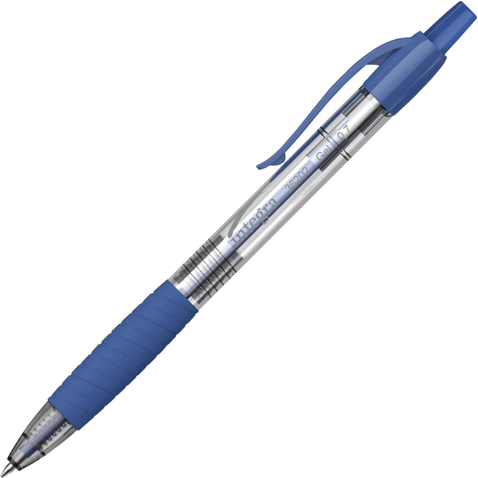 Integra Retractable 0.7mm Gel Pen - 0.7 mm Medium Pen Point - Retractable - Blue Ink - Gel-based - Blue Barrel - 1 Dozen