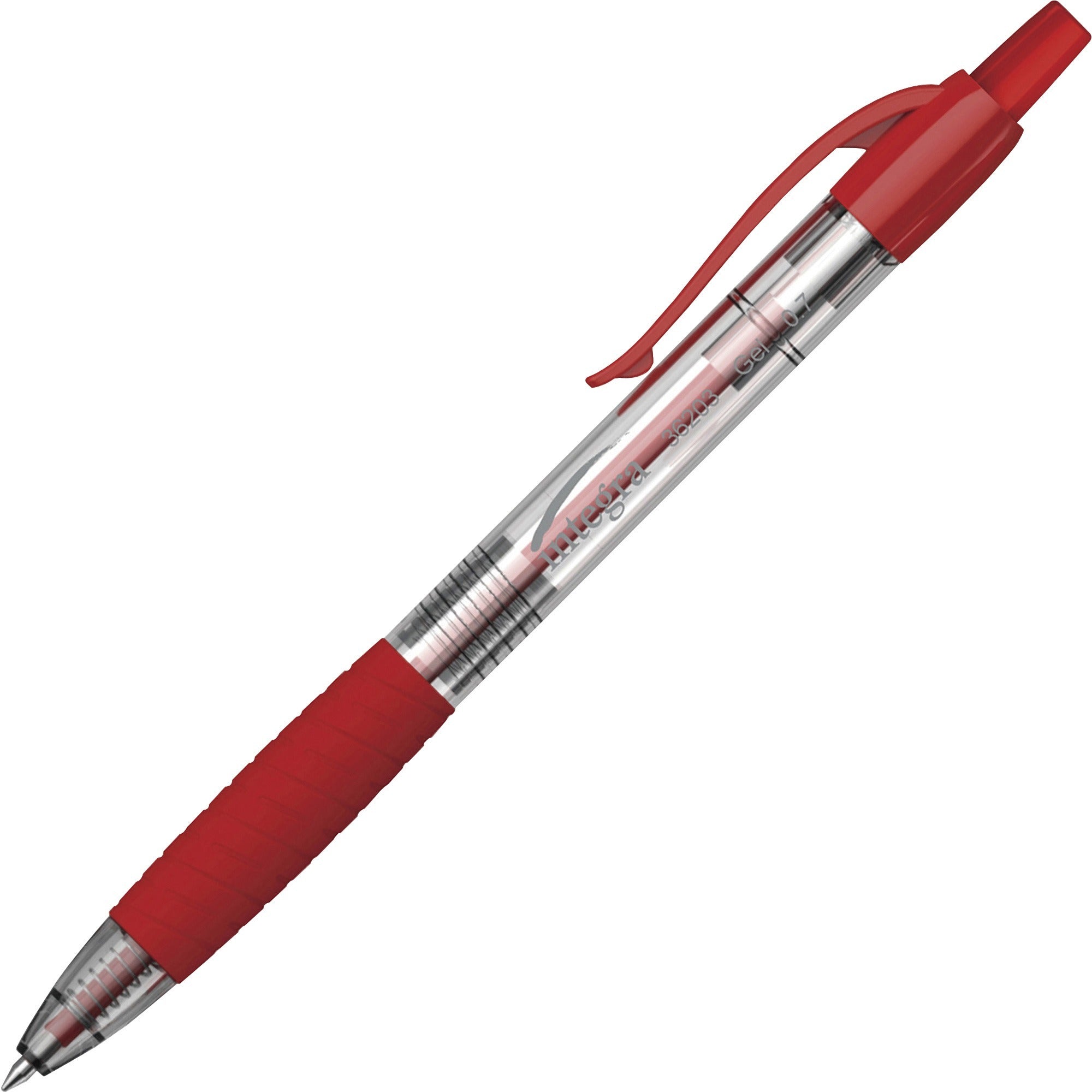 Integra Retractable 0.7mm Gel Pen - 0.7 mm Medium Pen Point - Retractable - Red Ink - Gel-based - Red Barrel - 1 Dozen
