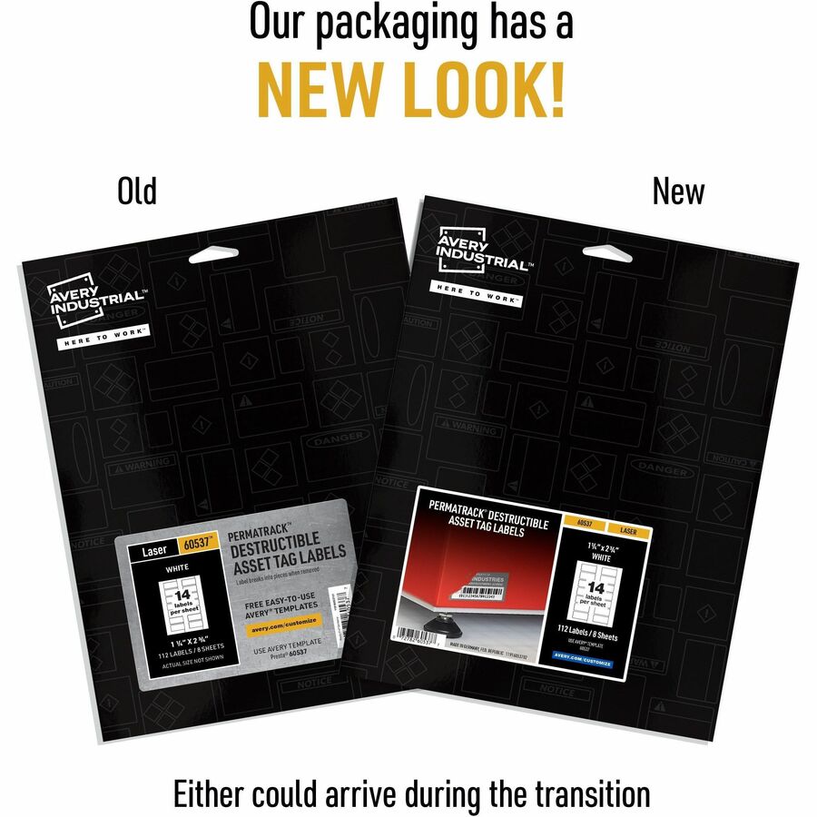 Avery®  PermaTrack Destructible Asset Tag Labels - 1.25" Length x 2.75" Width - Rectangular - White - 112 / Pack