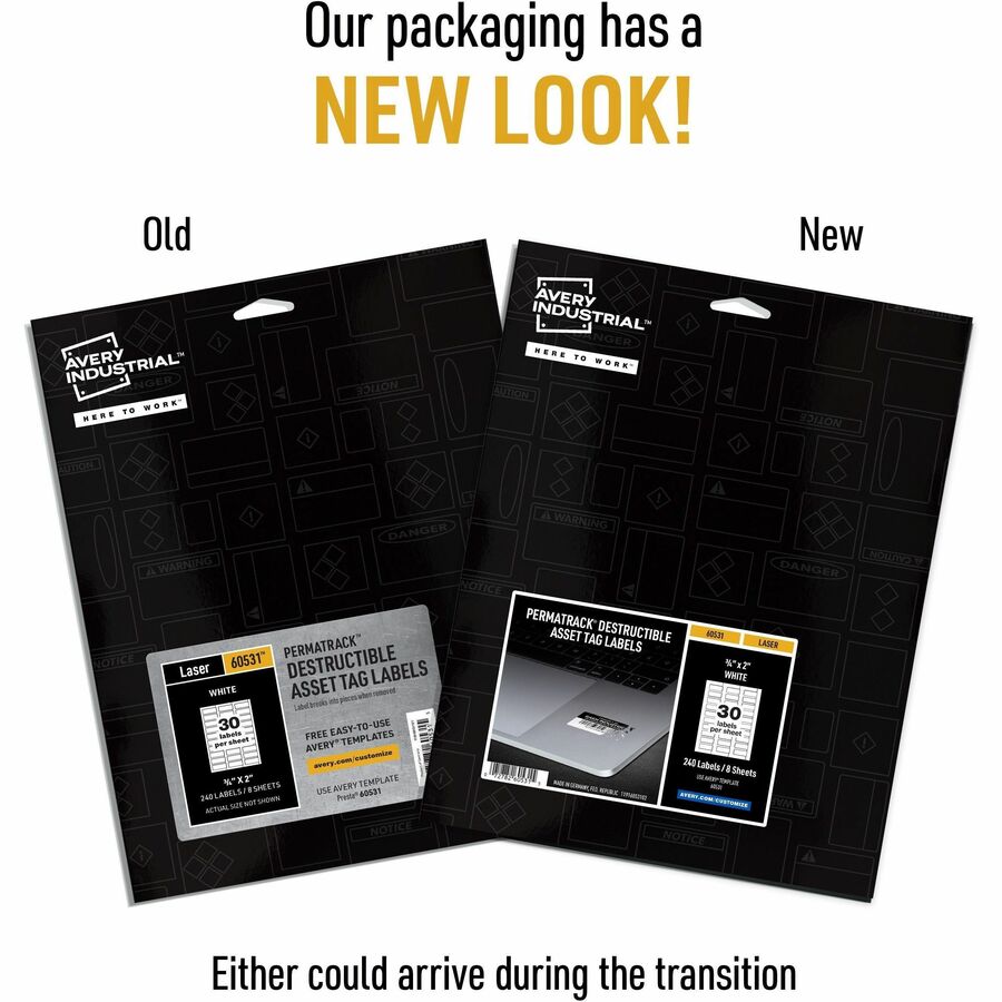 Avery®  PermaTrack Destructible Asset Tag Labels - 0.75" Length x 2" Width - Rectangular - White - 240 / Pack