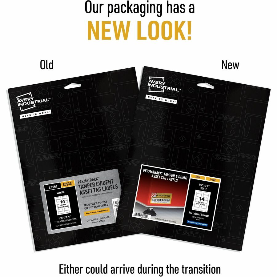Avery®  PermaTrack Tamper-Evident Asset Tag Labels - 1.25" Length x 2.75" Width - Rectangular - Matte White - 112 / Pack