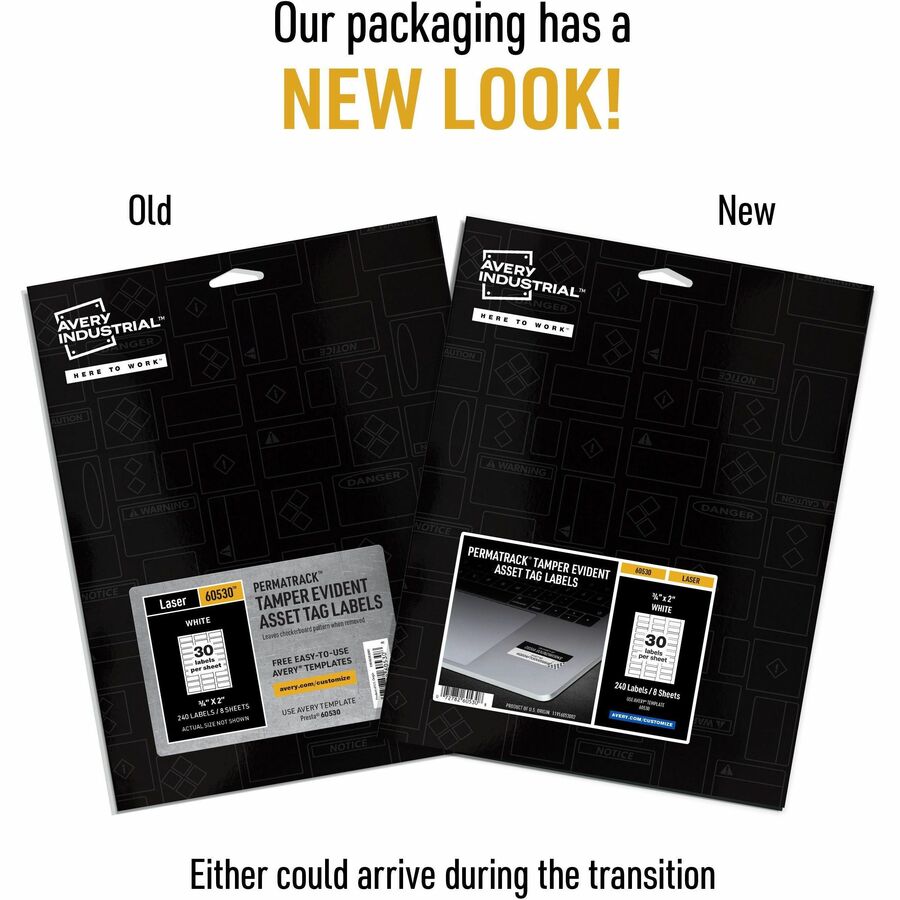 Avery®  PermaTrack Tamper-Evident Asset Tag Labels - 0.75" Length x 2" Width - Rectangular - Matte White - 240 / Pack
