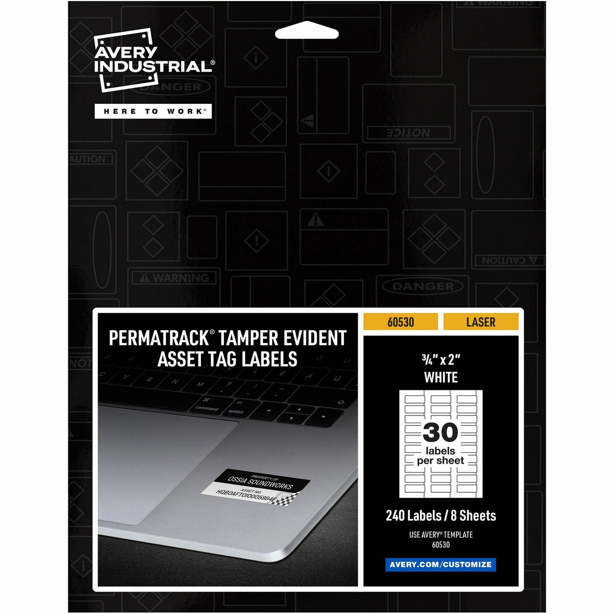 Avery®  PermaTrack Tamper-Evident Asset Tag Labels - 0.75" Length x 2" Width - Rectangular - Matte White - 240 / Pack