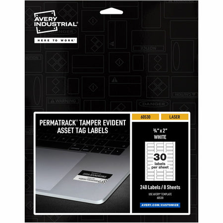 Avery®  PermaTrack Tamper-Evident Asset Tag Labels - 0.75" Length x 2" Width - Rectangular - Matte White - 240 / Pack