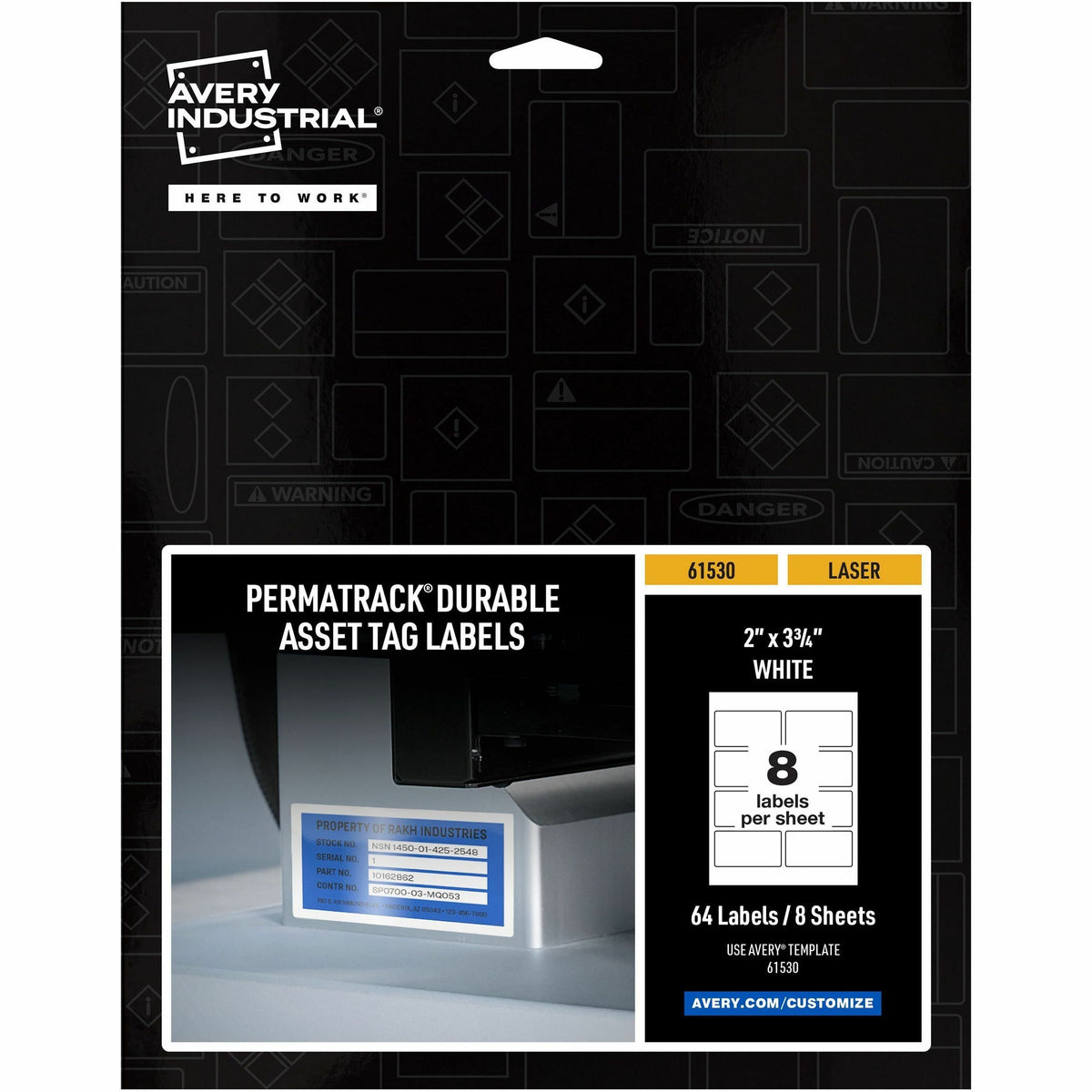Avery®  PermaTrack Durable White Asset Tag Labels, 2" x 3-3/4" , 64 Asset Tags - 2" Width x 3 3/4" Length - Permanent Adhesive - Rectangle - Laser - White - Film - Water Resistant - 8 / Sheet - 8 Total Sheets - 64 Total Label(s) - 64 / Pack