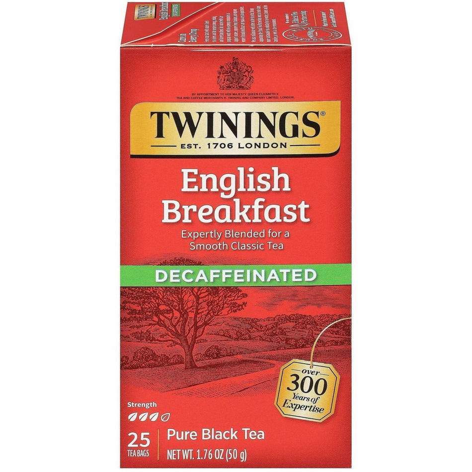 Twinings of London Decaf English Breakfast Black Tea Bag - Black Tea - 1.8 oz - 25 / Box