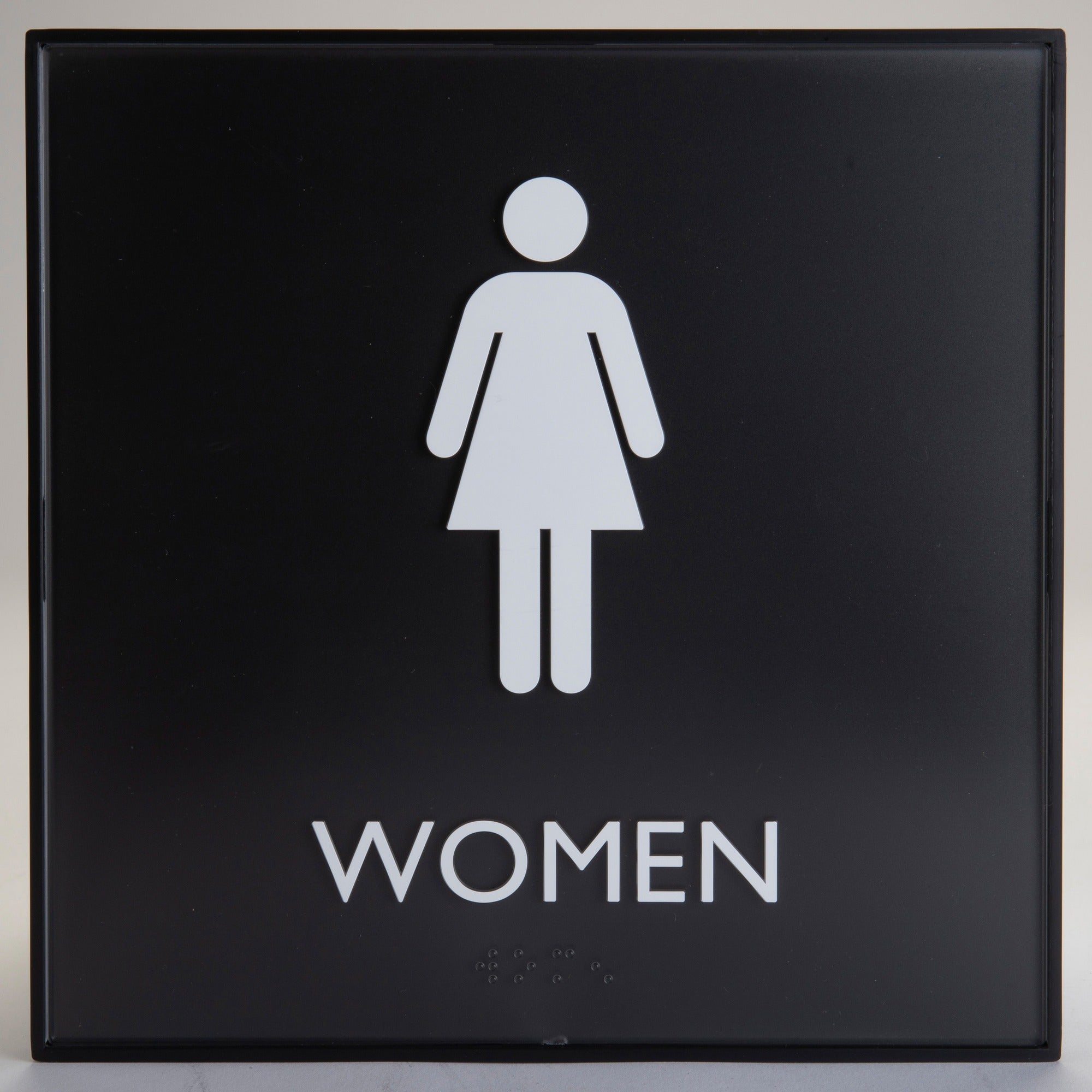 Lorell Women's Restroom Sign - Print/Message "Women" - 8" Width x 8" Height - Square Shape - Surface-mountable - Easy Readability, Injection-molded - Restroom, Architectural - Plastic - Black - 1 Each
