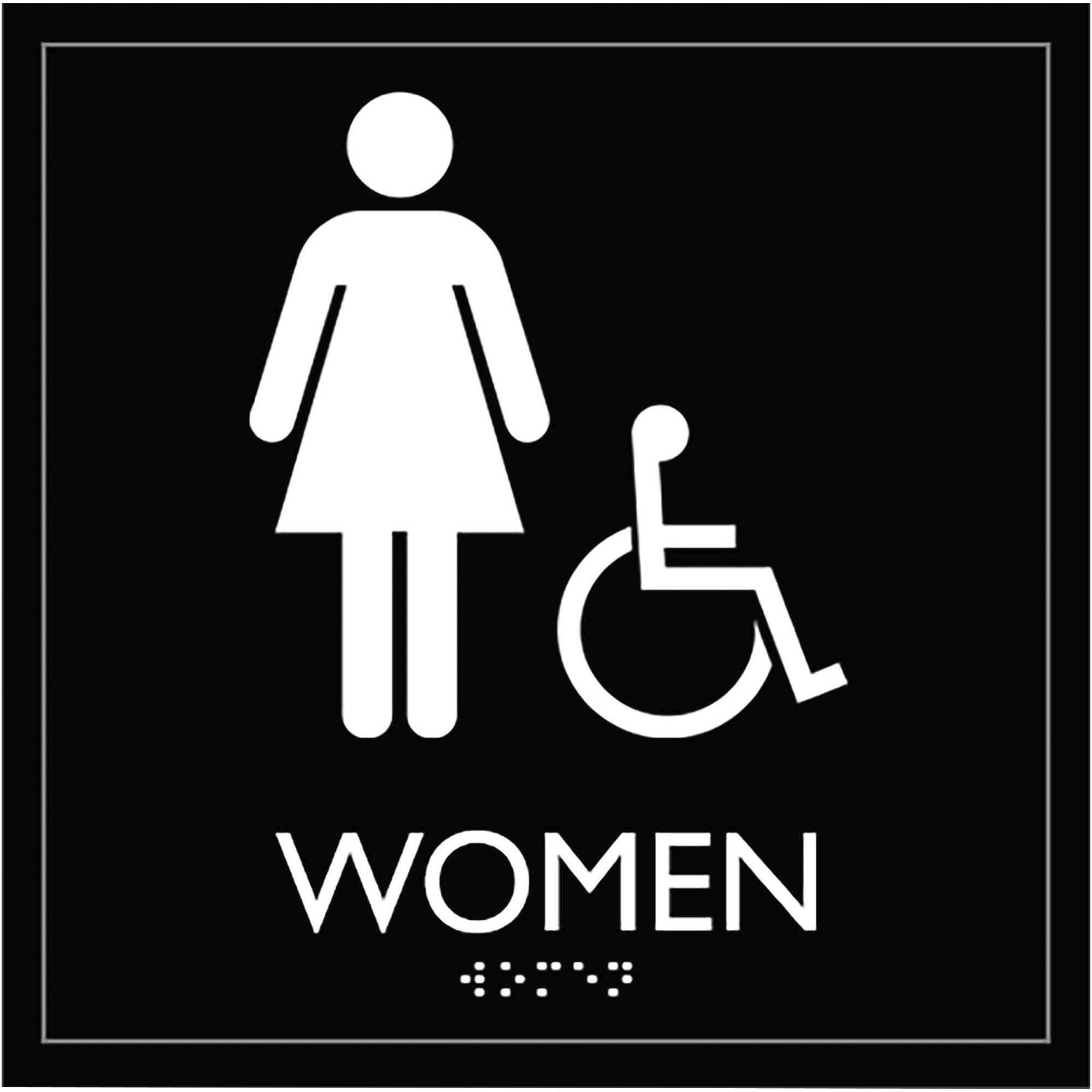 Lorell Women's Handicap Restroom Sign - Print/Message "women's restroom/wheelchair accessible" - 8" Width x 8" Height - Square Shape - Surface-mountable - Easy Readability, Injection-molded - Restroom, Architectural - Plastic - Black - 1 Each