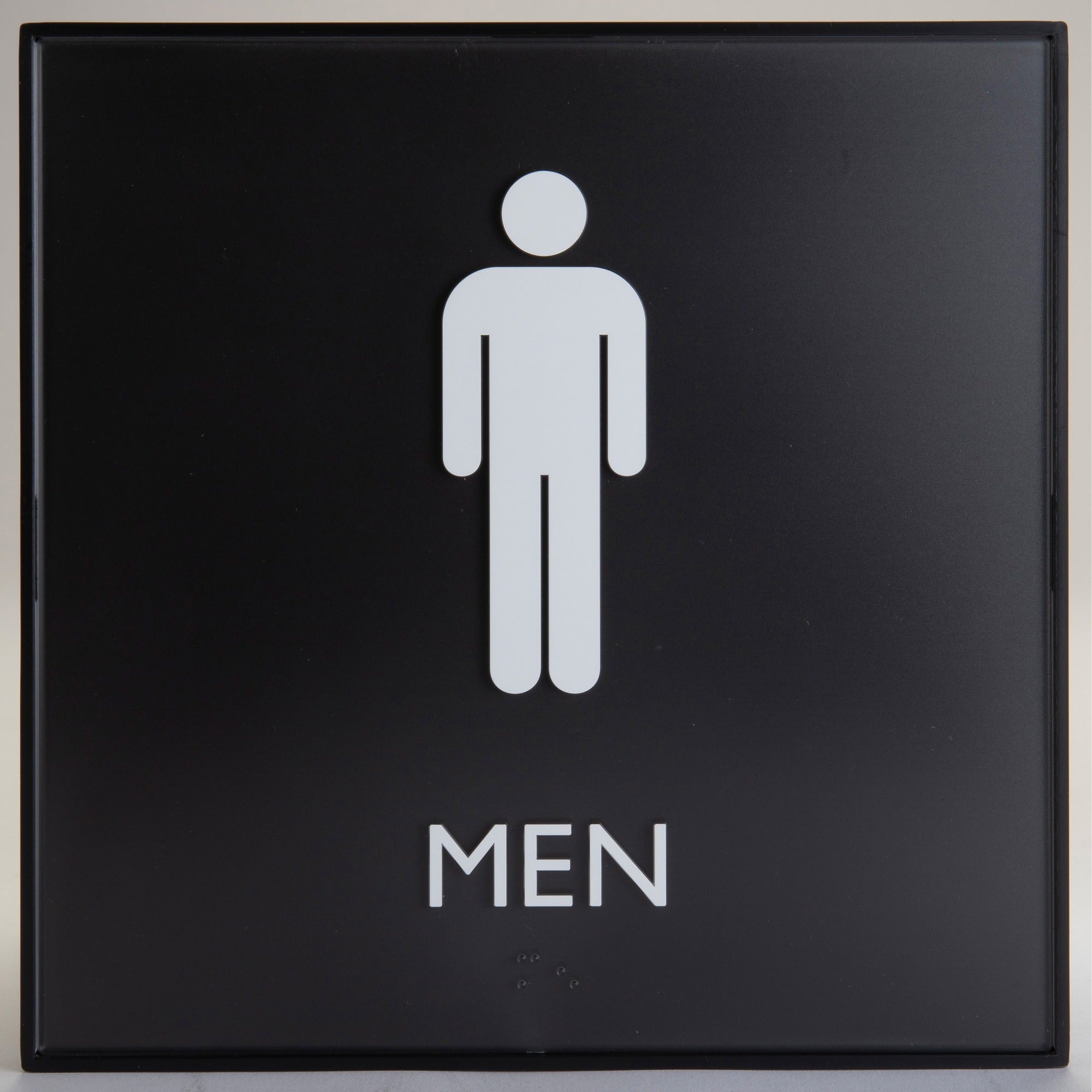 Lorell Men's Restroom Sign - Print/Message "Men" , "Toilette Men" - 8" Width x 8" Height - Square Shape - Surface-mountable - Easy Readability, Injection-molded - Restroom, Architectural - Plastic - Black - 1 Each