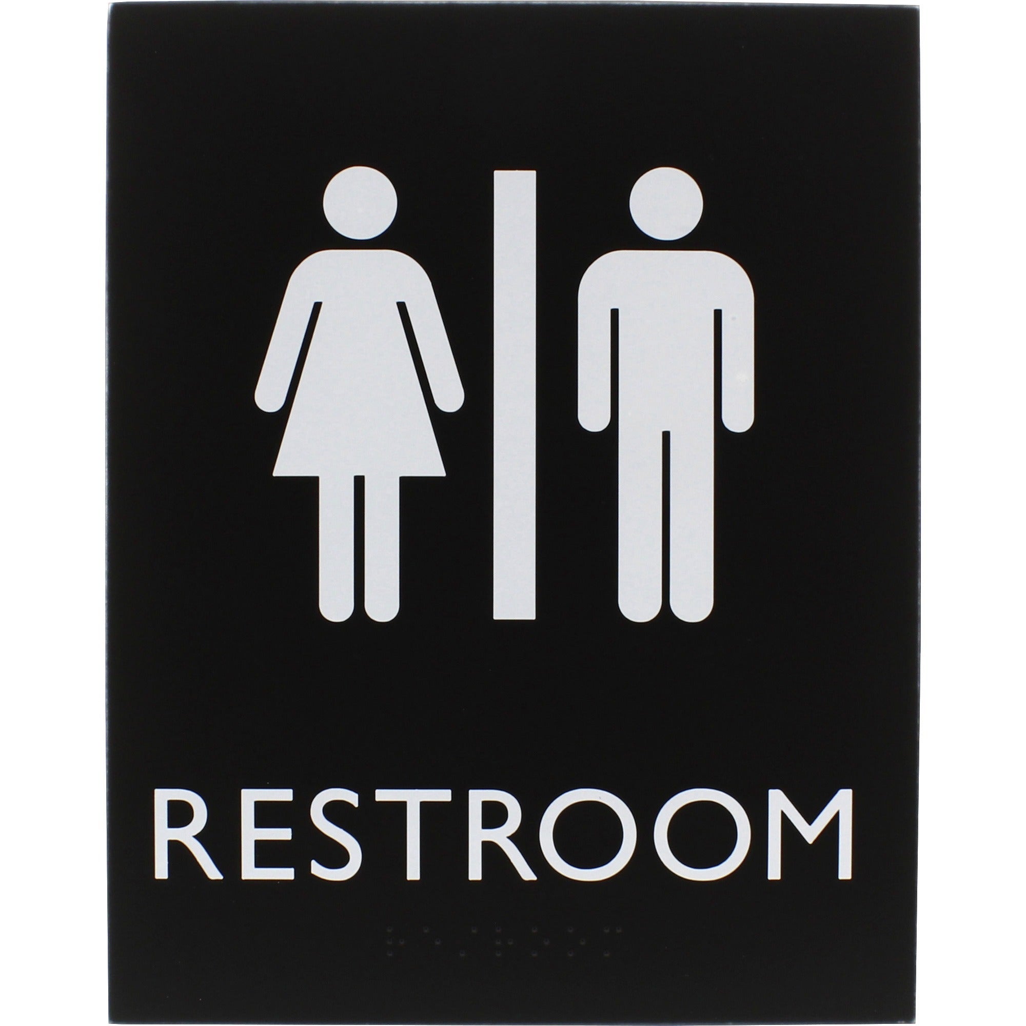 Lorell Unisex Restroom Sign - Print/Message "Toilette Men" , "TOILETTE (ladies)" - 6.4" Width x 8.5" Height - Rectangular Shape - Surface-mountable - Easy Readability, Braille - Restroom, Information - Plastic - Black - 1 Each