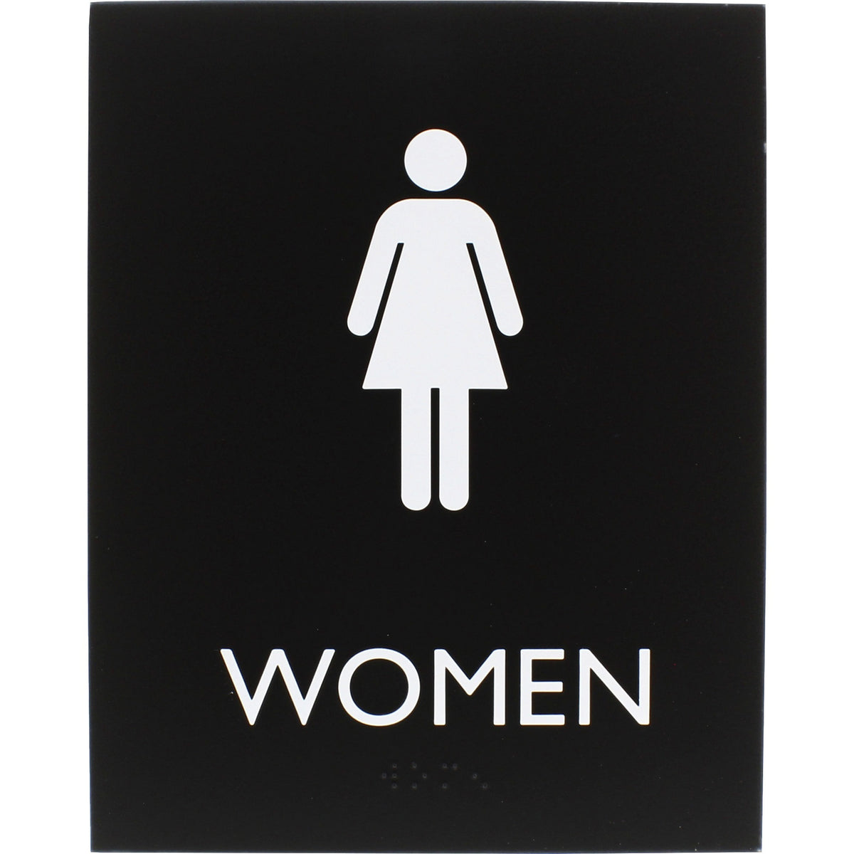Lorell Women's Restroom Sign - Print/Message "Women" - 6.4" Width x 8.5" Height - Rectangular Shape - Surface-mountable - Easy Readability, Braille - Plastic - Black - 1 Each