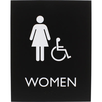 Lorell Women’s Handicap Restroom Sign - ’Women’ Print - 6.4’’ x 8.5’’ - Braille - Plastic - Signs & Nameplates