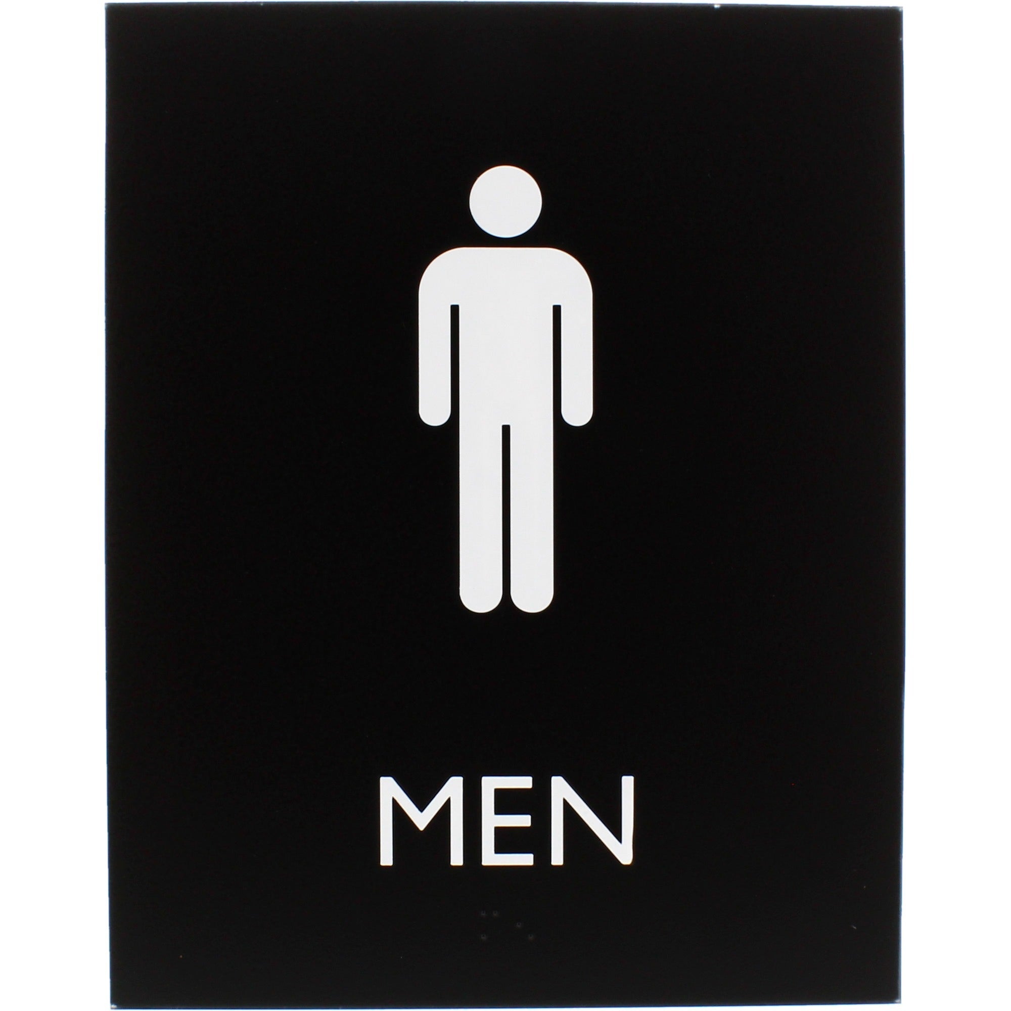 Lorell Men's Restroom Sign - Print/Message "Men" - 6.4" Width x 8.5" Height - Rectangular Shape - Surface-mountable - Easy Readability, Braille - Plastic - Black - 1 Each