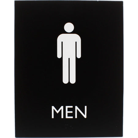 Lorell Men's Restroom Sign - Print/Message "Men" - 6.4" Width x 8.5" Height - Rectangular Shape - Surface-mountable - Easy Readability, Braille - Plastic - Black - 1 Each