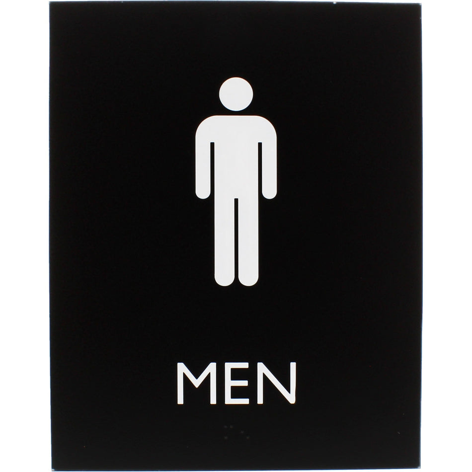 Lorell Men's Restroom Sign - Print/Message "Men" - 6.4" Width x 8.5" Height - Rectangular Shape - Surface-mountable - Easy Readability, Braille - Plastic - Black - 1 Each