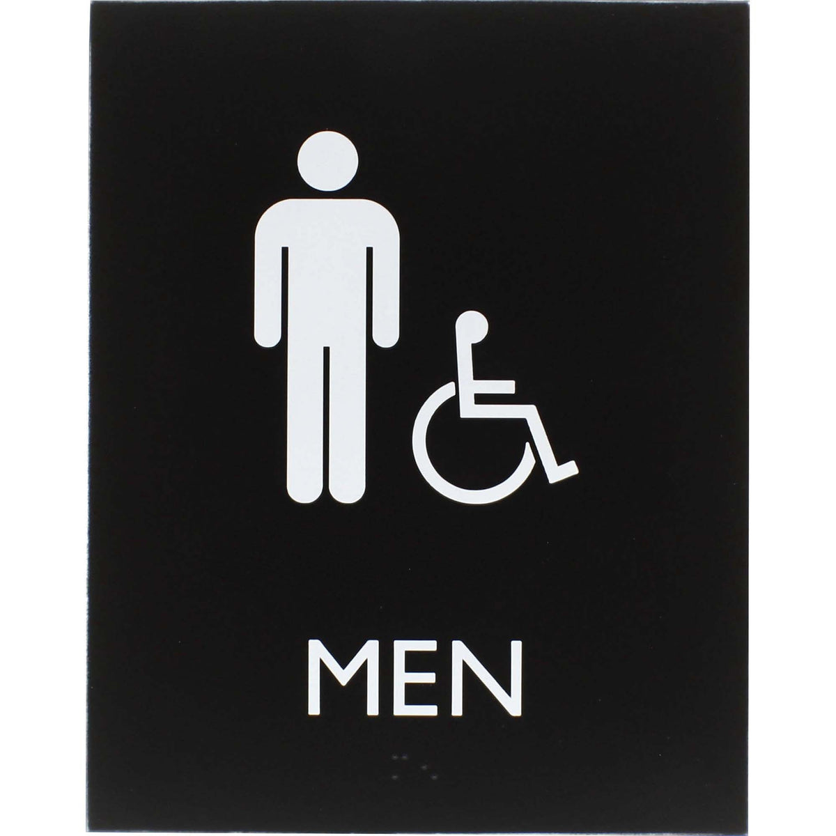 Lorell Men's Handicap Restroom Sign - Print/Message "Men" - 6.4" Width x 8.5" Height - Rectangular Shape - Surface-mountable - Easy Readability, Braille - Plastic - Black - 1 Each