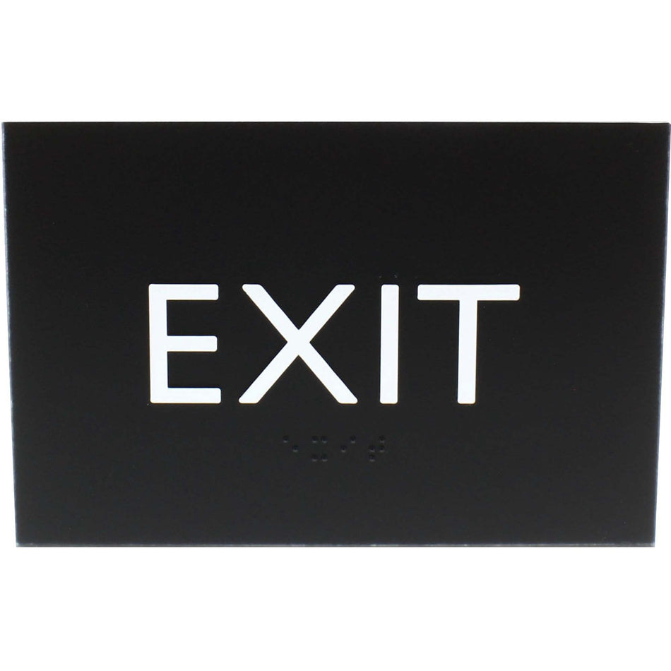 Lorell Exit Sign - 4.5" Width x 6.8" Height - Rectangular Shape - Surface-mountable - Easy Readability, Braille - Indoor - Plastic - Black - 1 Each
