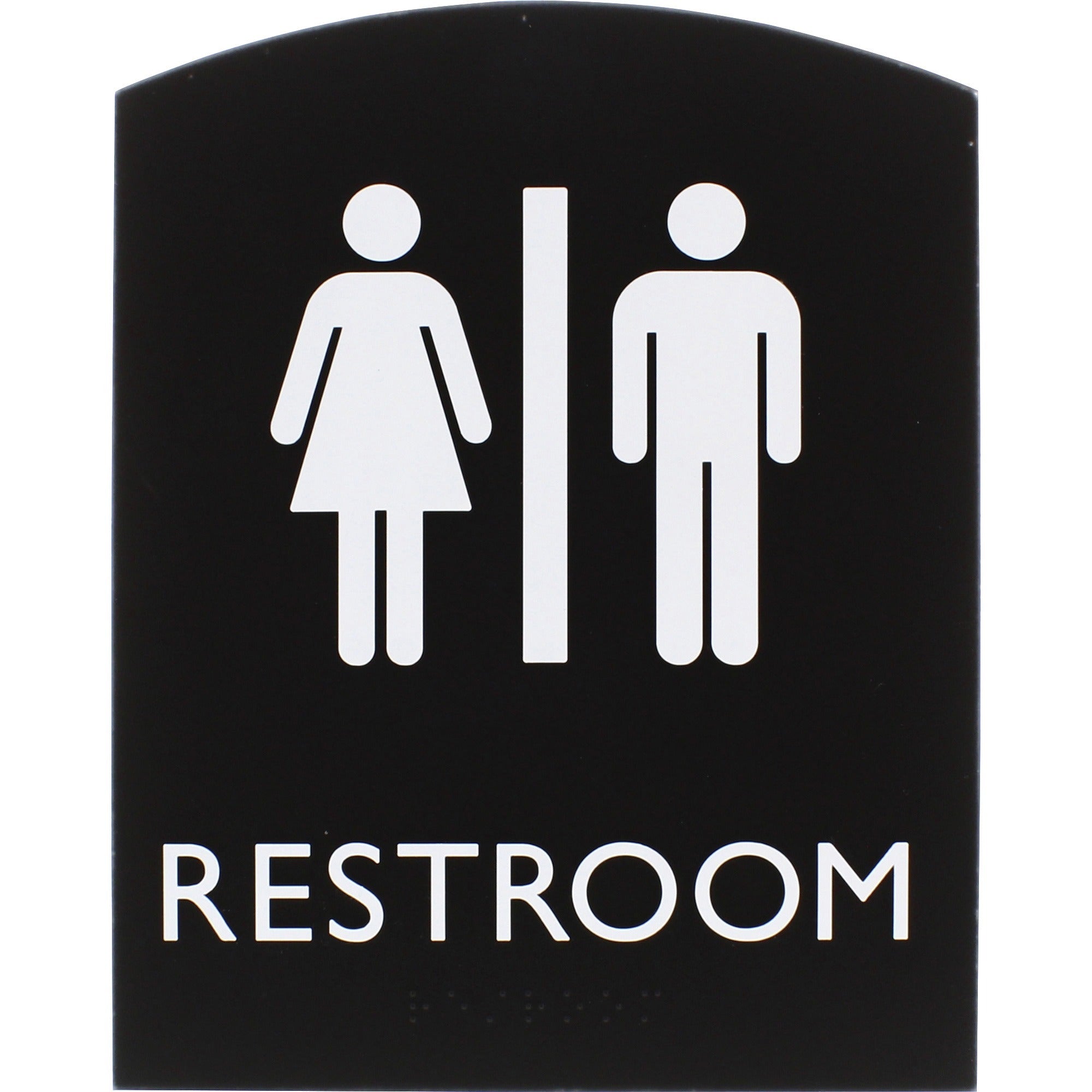 Lorell Arched Unisex Restroom Sign - 6.8" Width x 8.5" Height - Rectangular Shape - Surface-mountable - Easy Readability, Braille - Plastic - Black - 1 Each
