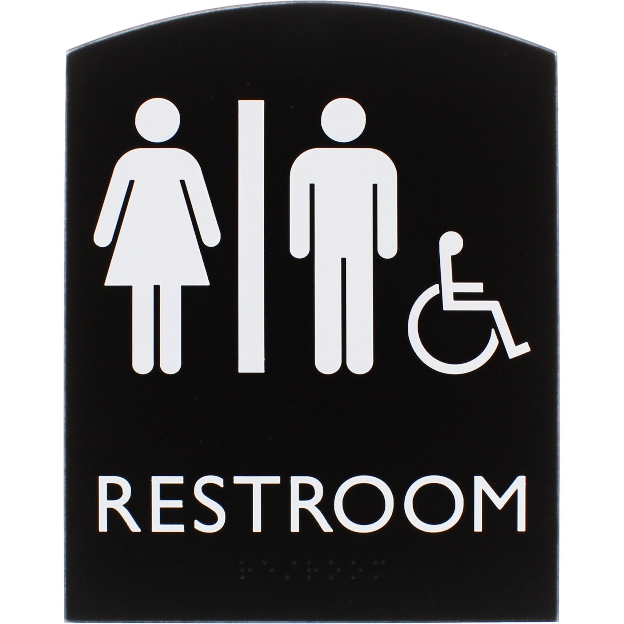 Lorell Arched Unisex Handicap Restroom Sign - 6.8" Width x 8.5" Height - Rectangular Shape - Surface-mountable - Easy Readability, Braille - Plastic - Black - 1 Each