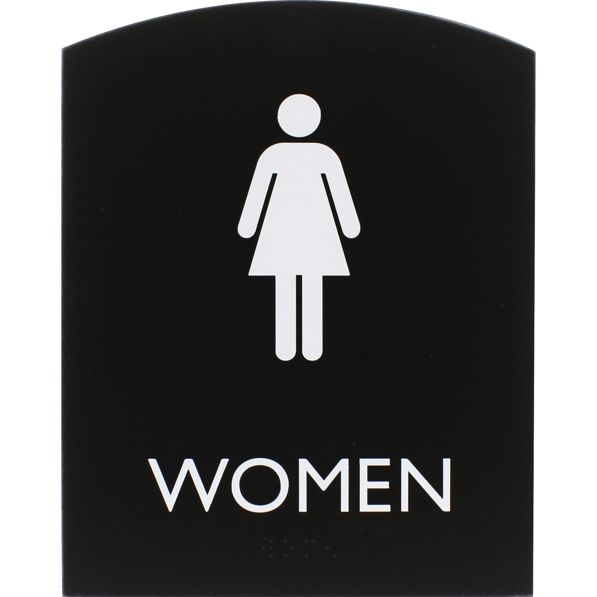 Lorell Arched Women's Restroom Sign - Print/Message "Women" - 6.8" Width x 8.5" Height - Rectangular Shape - Surface-mountable - Easy Readability, Braille - Plastic - Black - 1 Each