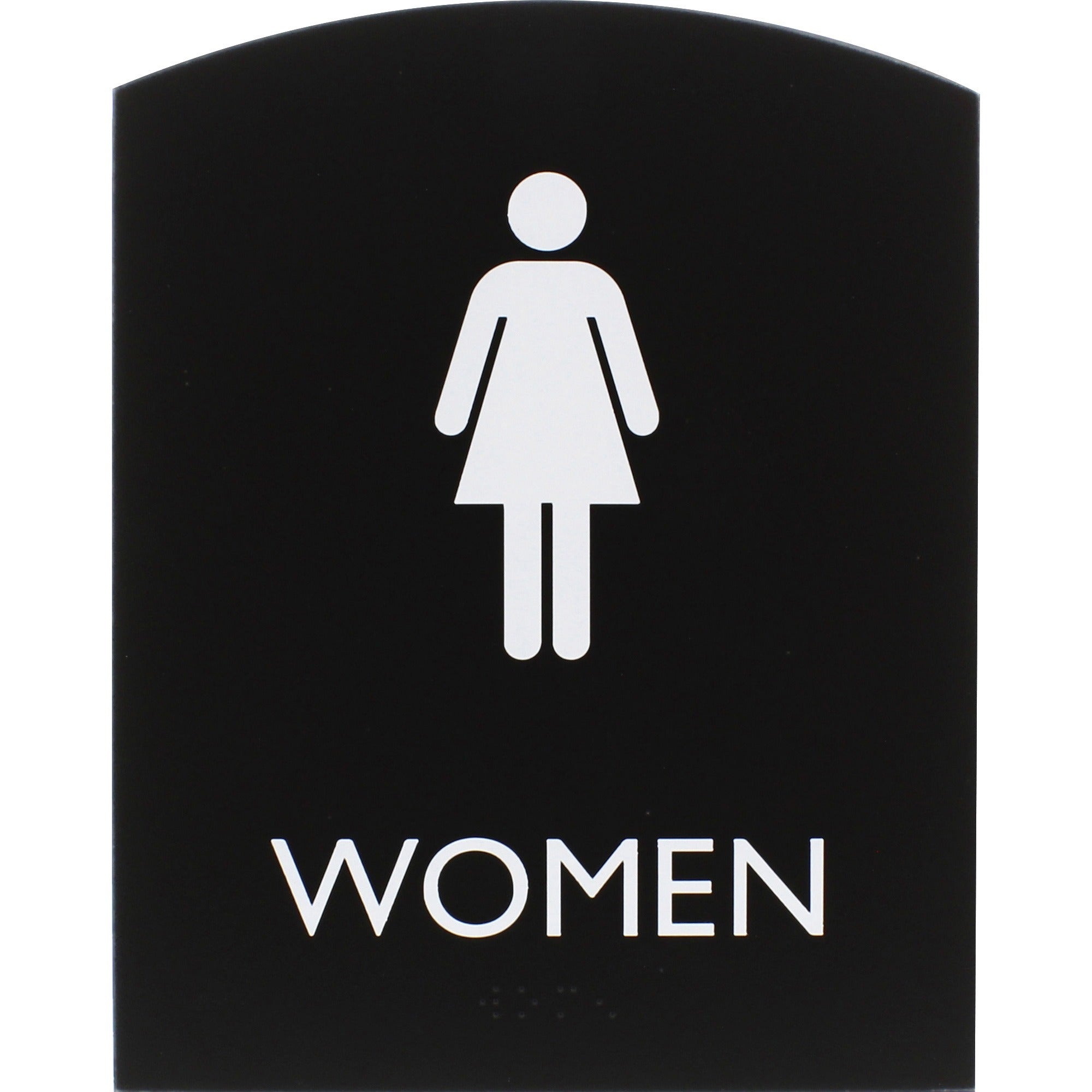 Lorell Arched Women's Restroom Sign - Print/Message "Women" - 6.8" Width x 8.5" Height - Rectangular Shape - Surface-mountable - Easy Readability, Braille - Plastic - Black - 1 Each