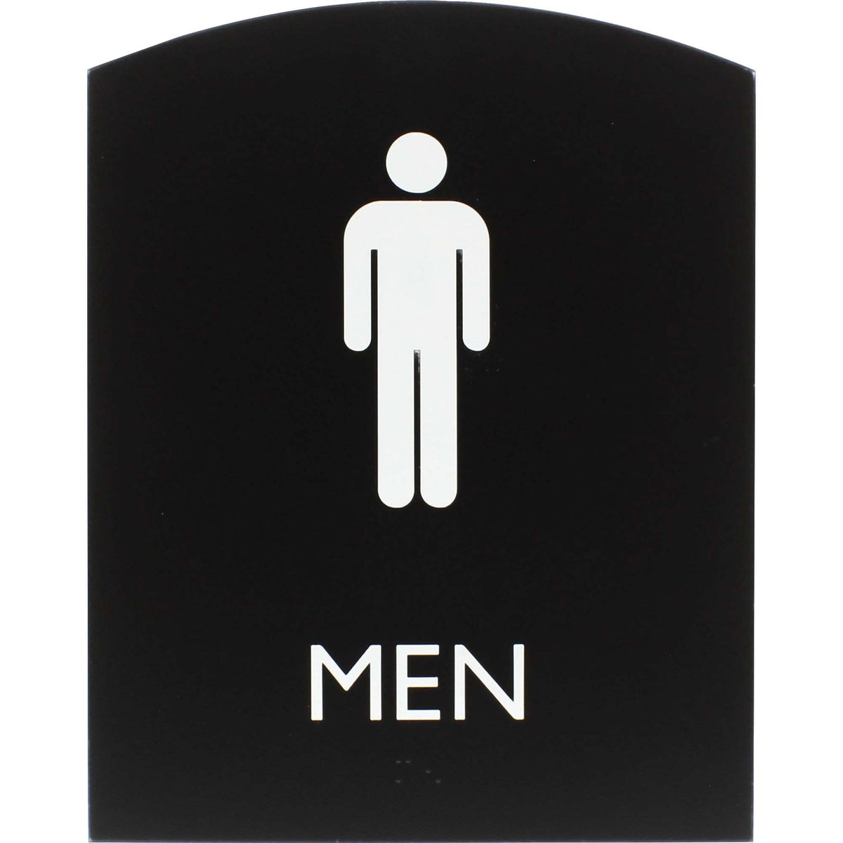 Lorell Arched Men's Restroom Sign - Print/Message "Men" - 6.8" Width x 8.5" Height - Rectangular Shape - Surface-mountable - Easy Readability, Braille - Plastic - Black - 1 Each