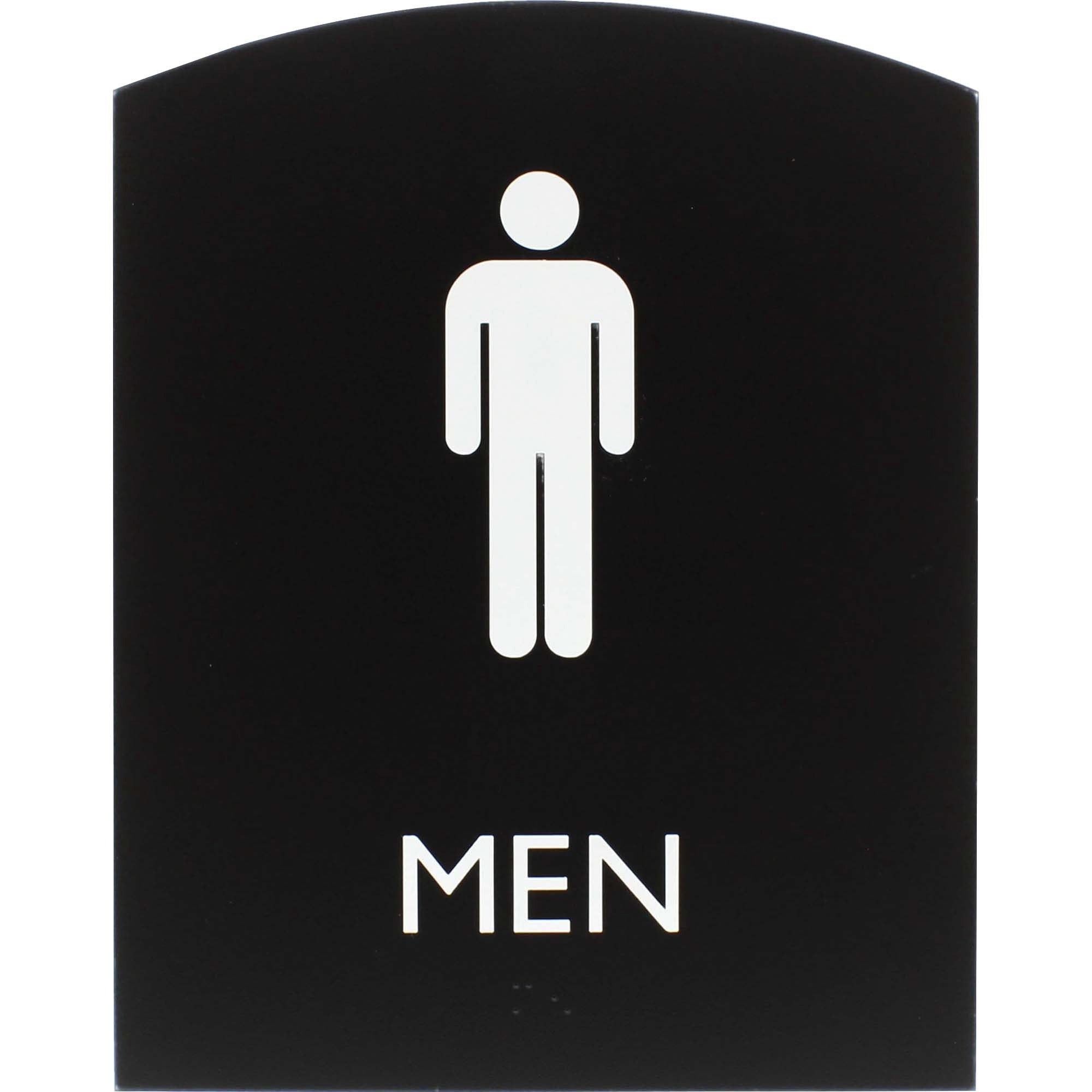 Lorell Arched Men's Restroom Sign - Print/Message "Men" - 6.8" Width x 8.5" Height - Rectangular Shape - Surface-mountable - Easy Readability, Braille - Plastic - Black - 1 Each