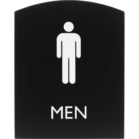Lorell Arched Men's Restroom Sign - Print/Message "Men" - 6.8" Width x 8.5" Height - Rectangular Shape - Surface-mountable - Easy Readability, Braille - Plastic - Black - 1 Each