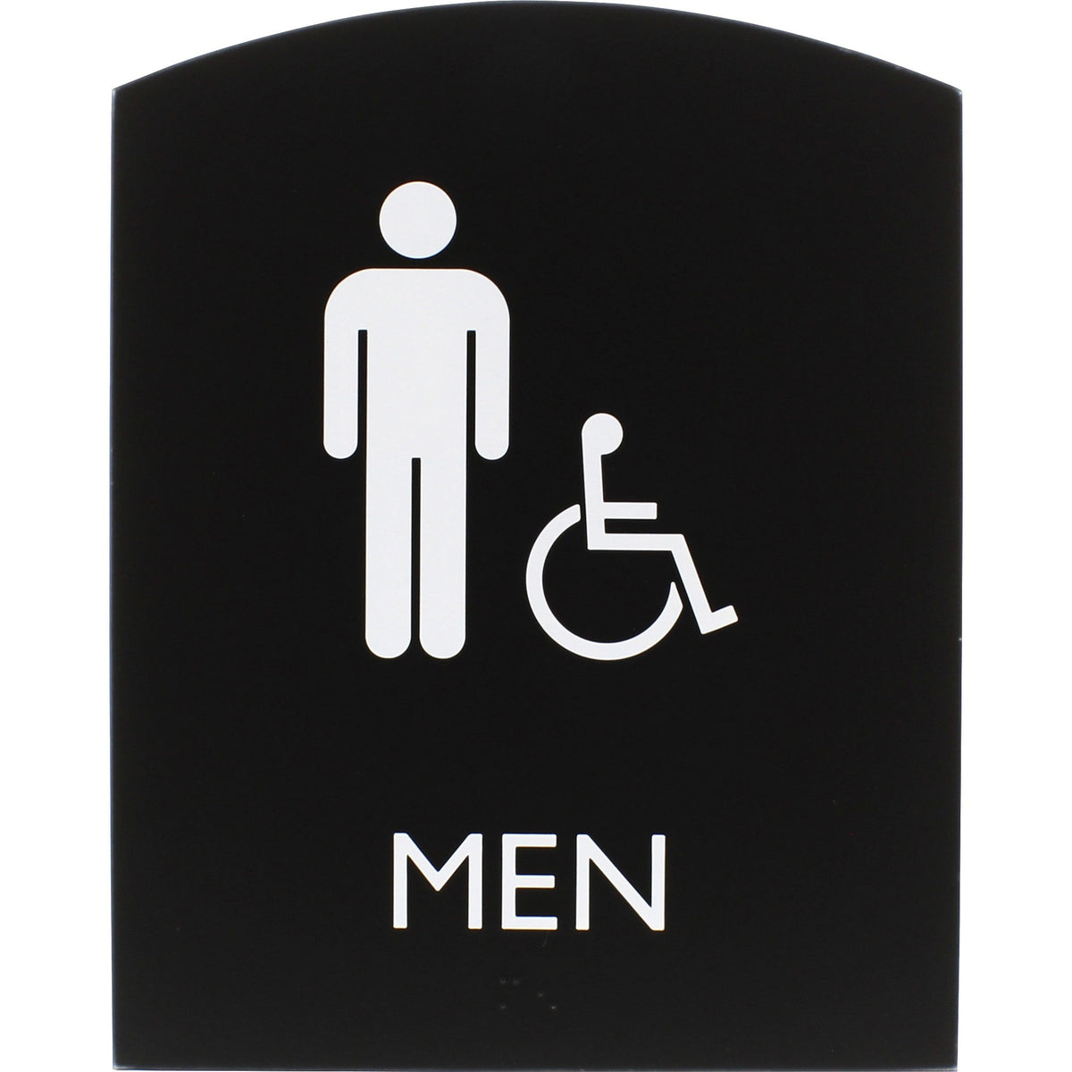 Lorell Arched Men's Handicap Restroom Sign - Print/Message "Men" - 6.8" Width x 8.5" Height - Rectangular Shape - Surface-mountable - Easy Readability, Braille - Plastic - Black - 1 Each