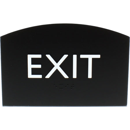 Lorell Exit Sign - 4.5" Width x 6.8" Height - Curved Shape - Surface-mountable - Easy Readability, Braille - Indoor - Plastic - Black - 1 Each
