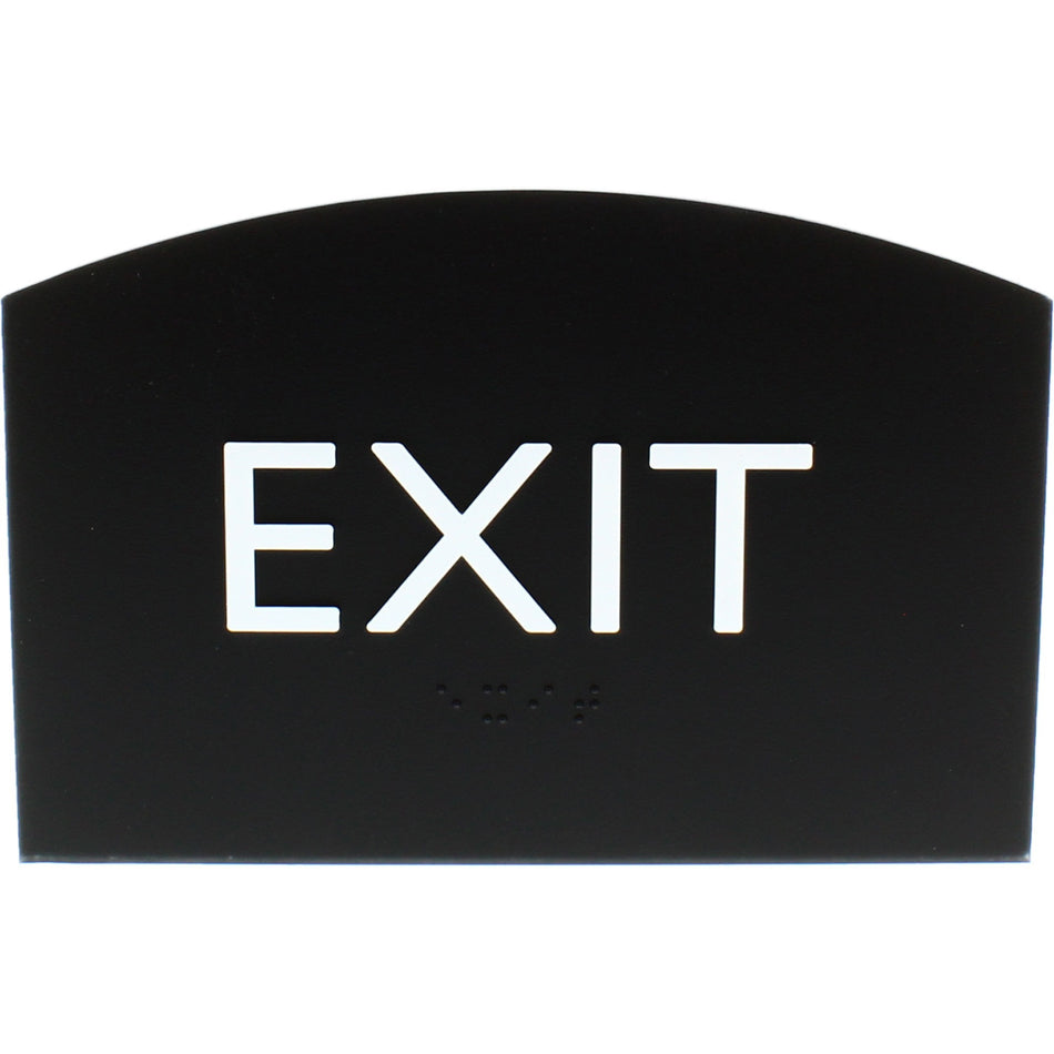 Lorell Exit Sign - 4.5" Width x 6.8" Height - Curved Shape - Surface-mountable - Easy Readability, Braille - Indoor - Plastic - Black - 1 Each
