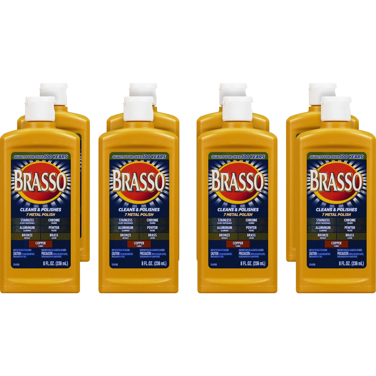 Brasso Metal Polish - 8 fl oz (0.3 quart) - Tan Bottle - 8 / Carton