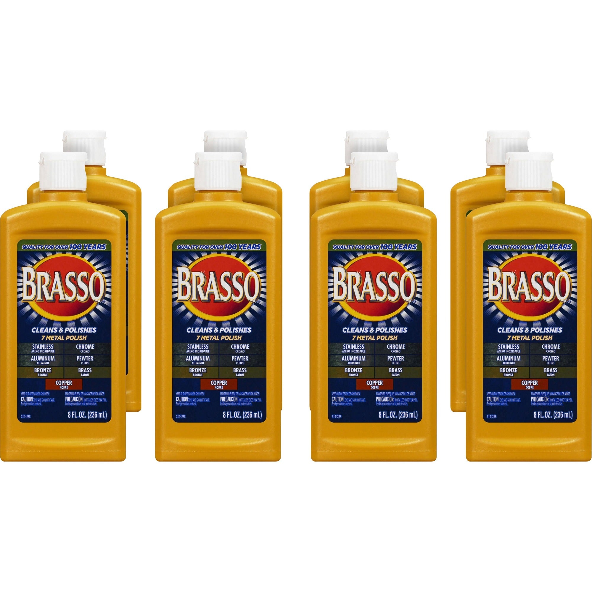 Brasso Metal Polish - 8 fl oz (0.3 quart) - Tan Bottle - 8 / Carton