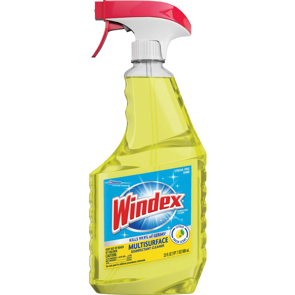 Windex® MultiSurface Disinfectant Spray - Ready-To-Use - 23 fl oz (0.7 quart) - Fresh Citrus Scent - Residue-free, Non-porous - Yellow Bottle - 8 / Carton