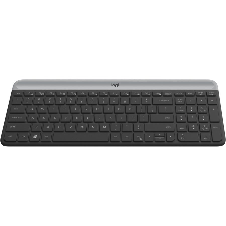 Logitech MK470 Slim Combo - USB Scissors Wireless RF 2.40 GHz Keyboard - English - Graphite - USB Wireless RF Mouse - Optical - 1000 dpi - Scroll Wheel - Graphite - Symmetrical - AA, AAA - Compatible with Desktop Computer, Notebook for PC - 1 Each