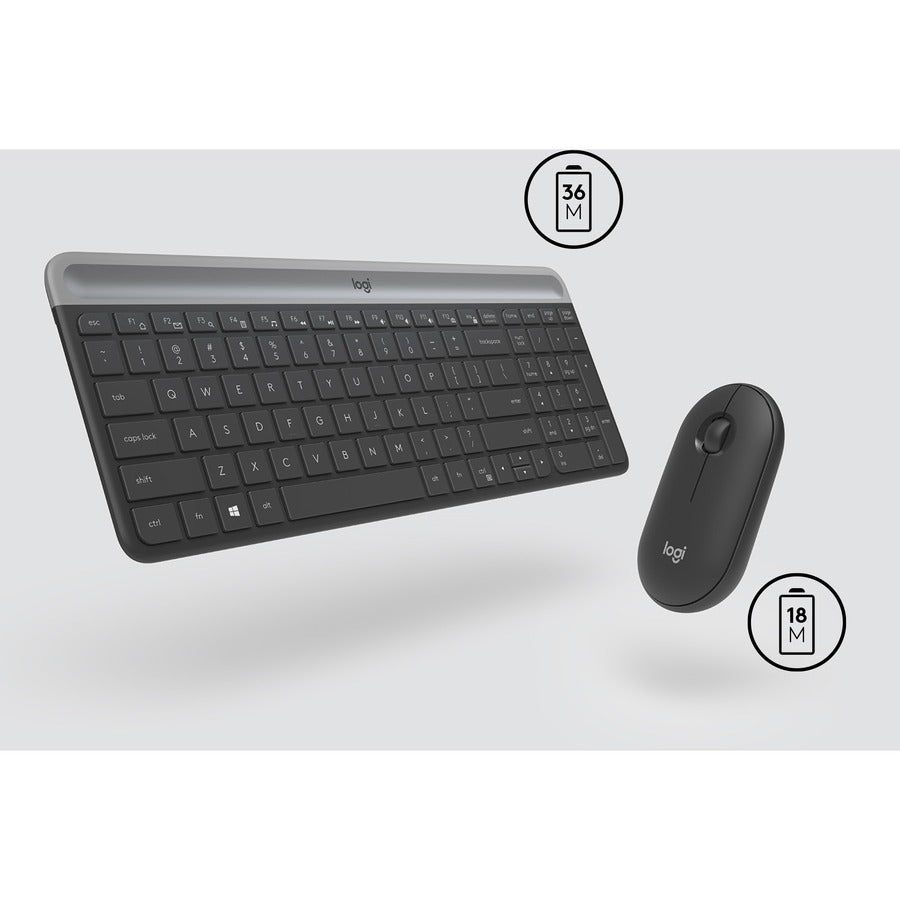 Logitech MK470 Slim Combo: Graphite Keyboard & Mouse - Wireless RF - 1000 dpi - Keyboards Mice