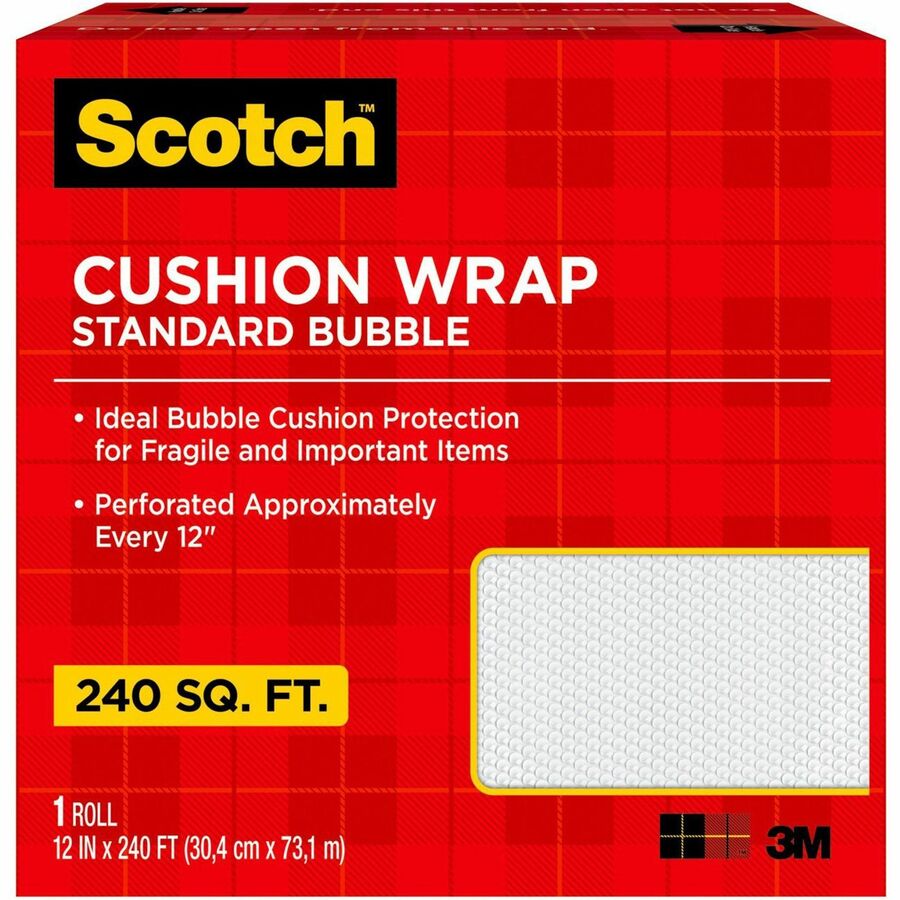 Scotch Perforated Cushion Wrap - 12" Width x 240 ft Length - Perforated, Lightweight, Recyclable, Non-scratching, Easy Tear - Polyethylene, Nylon - Clear - 1 Roll